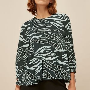 Whistles zebra green blue peplum blouse US 10